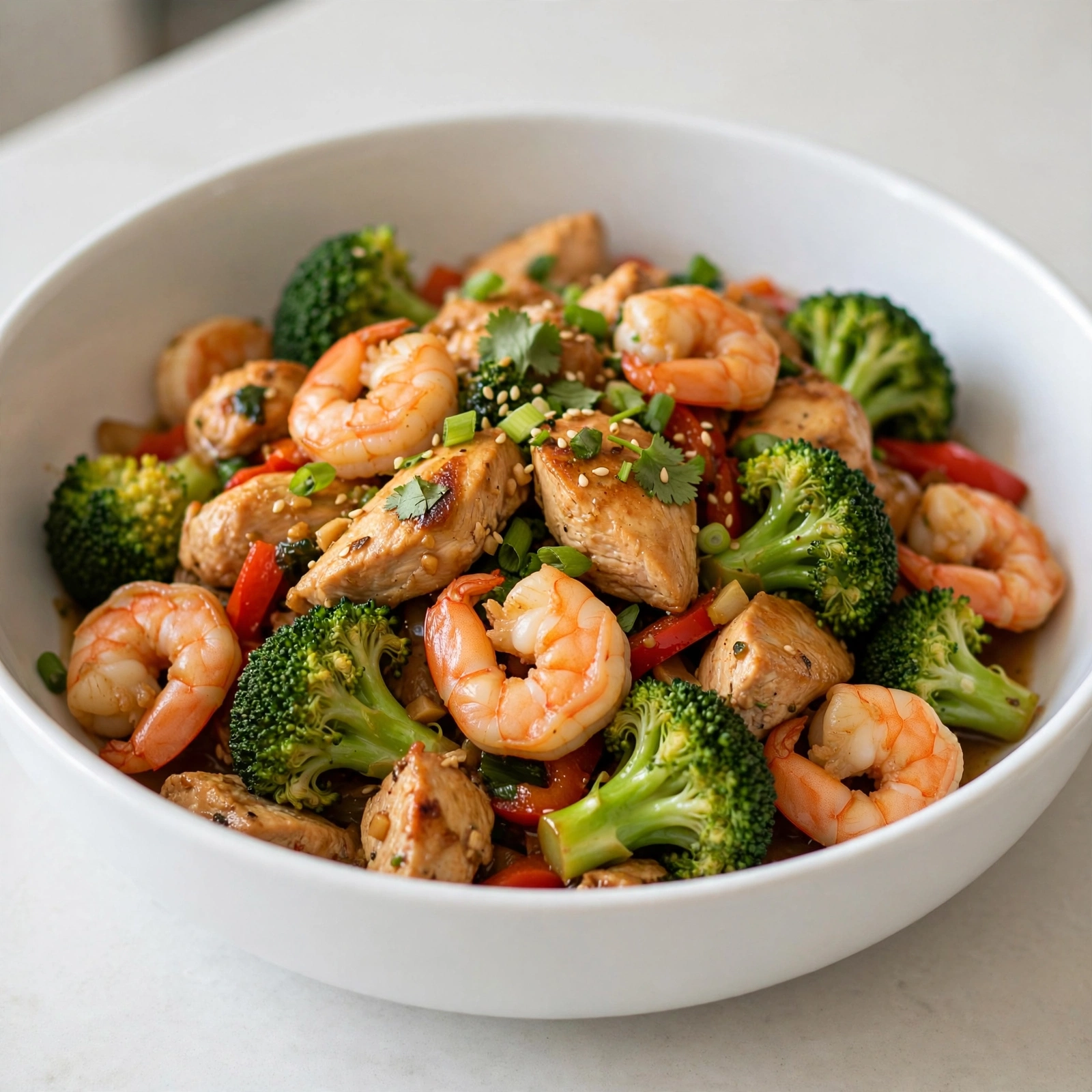 Chicken and Shrimp Stir Fry with Broccoli
