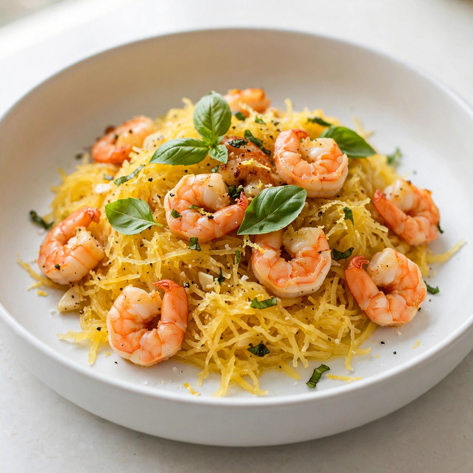 Shrimp Spaghetti Squash with Basil